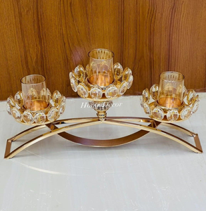 Sleek <b>gold</b> arched base with three rectangular crystal <b>pillar</b> cups. Available at wholesale prices. - Product Image 2