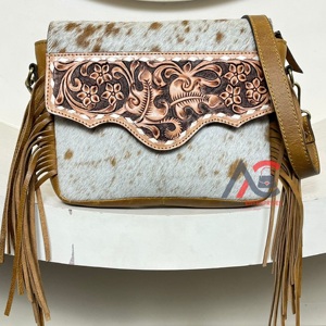 Bolso bandolera con flecos de cuero genuino para mujer a la moda, bolso de hombro con solapa Floral de piel de vaca de lujo multifuncional - Product Image 1