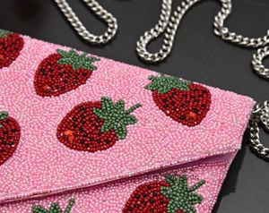 Strawberry Seed Beaded Pink Fuchsia Red <b>Sequin</b> Crossbody Chain Clutch <b>Handbag</b> - Product Image 4