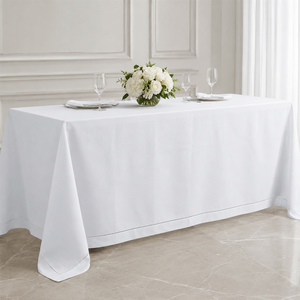 Wholesale 100% Polyester White Hemstitch Rectangle <b>Tablecloth</b> Banquet Wedding Event Rental Table Linen - Product Image 1