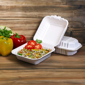 Boîte à lunch jetable biodégradable écologique 6 "x 6" compostable carré à clapet récipient alimentaire couvercle à charnière fabriqué à partir de bagasse - Product Image 3