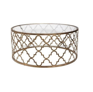 Mesa de Centro Redonda con Tapa de Cristal y Marco Decorativo de Metal para Sala de Estar, Salón, Hotel, Venta al por Mayor - Product Image 6