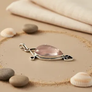 Women's 925 Silver Teardrop Pendant with Rose Quartz Elegant Crystal Jewelry Gift - Product Image 3