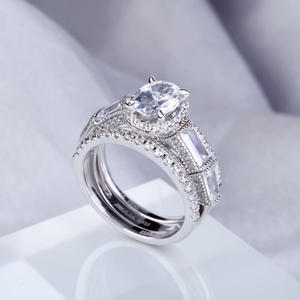 Jeulia ชุดแหวนเซอร์คอนทรงรีทรงรีรัศมีเงินสเตอร์ลิงชุบทอง - Product Image 6