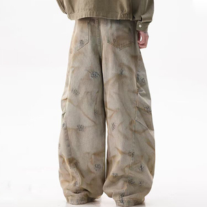 Hand Made Printed Slim Fit <b>Flare</b> Pants Custom High Quality Spandex/Cotton Men Mid Waist <b>Vintage</b> Washed Denim <b>Jeans</b> - Product Image 2