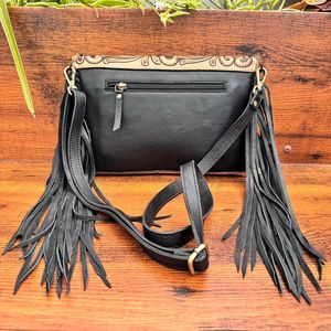 Venta al por mayor de cuero de gamuza a mano, bandolera con flecos, sobre, bolsos occidentales de cuero genuino, bolso de hombro bohemio tallado con flores - Product Image 5