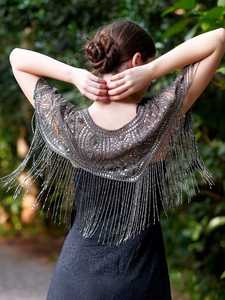 Elegant Anti-Static Ladies Organza Evening Dress with Beaded <b>Cape</b> & Embroidered Pearls Crystal for Prom Club Breathable Stylish - Product Image 3