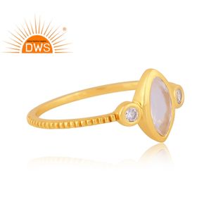 Venta caliente Plata de Ley 18K Chapado en oro Cz y Rainbow Moon Stone Gemstone Anillo apilable Demi Fine Jewelry Manufacturer - Product Image 3