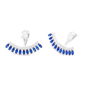 Minimalist Design Ear Jackets Sapphire with Zircon Stone Turkish Handmade Wholesale 925 Sterling Silver <b>Earrings</b> Jewelry - Product Image 2