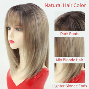 Hermosa peluca marrón rubia mezclada sintética Bob con flequillo resistente al calor 10 pulgadas aspecto Natural mujeres peinado Ombre Blonde - Product Image 5