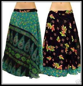 Jupe sari en soie double couche vintage pour femme multicolore asymétrique enveloppante à paillettes froncé taille nouée coupe serrée - Product Image 6