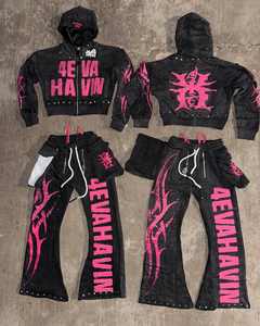 Ensemble survêtement et sweat-shirt pour homme personnalisé, en molleton épais, coupe courte, impression sérigraphique de haute qualité, style vintage - Product Image 4