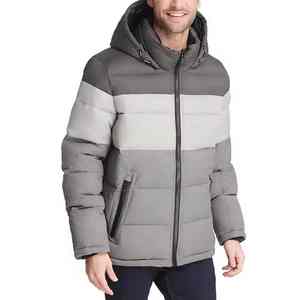 Veste longue matelassée bleue légère pour homme | Logo d'hiver à col montant et coupe-vent imperméable avec poches zippées - Product Image 1