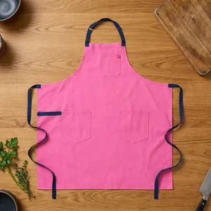 Pink Bib <b>Apron</b> with Pockets Cotton Woven Heavy Duty Reusable Machine Washable for Cleaning Supplies Daily Use - Product Image 1