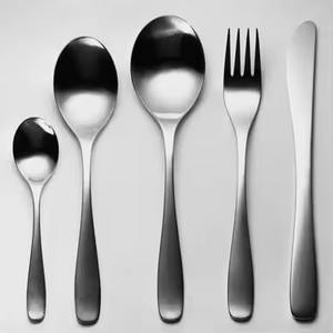 Cubiertos de Acero Inoxidable de Diseño Elegante, Espejo de Mano Plateado Pulido con Mango Negro - Product Image 1