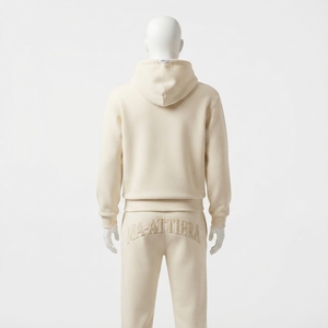Ensemble de survêtement en molleton crème pour femme, sweat-shirt à capuche et pantalon de jogging, broderie ton sur ton, vêtements décontractés, vêtements de sport - Product Image 6