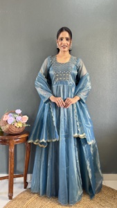 Tendance Georgette Seasonable Wear Dress avec Chic Ruffle Detailing kurta Designer Hand Work Gown With Cut Duppata - Product Image 6