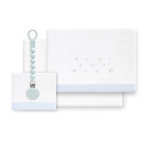 Juego de 3 Piezas de Ropa de Cama para Cuna en Tela Coral con Técnica de Tejido, Porta Chupetes, Modelo Estrella-Luna - Product Image 1