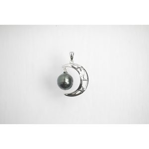 Tahitian Black Pearl Pendant with Crescent <b>Moon</b> and Stars <b>Charm</b> - Product Image 2