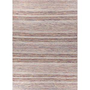 Alfombra Rectangular Abrash Hecha a Mano de Lana y Viscosa con Tejido Plano a Rayas y Parches en Rojo y Naranja para Decoración del Hogar, Modelo ADWV-13058, Lavable - Product Image 1