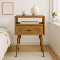 Table de chevet en bois massif avec tiroir et étagère ouverte Design du milieu du siècle Construction durable pour un décor de chambre à coucher moderne et élégant