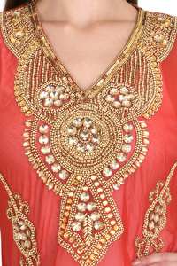 Elegant Women's Beaded Pearl Rhinestone Pleated Blouses Embroidery Georgette Fabric Vintage Style Party Wear Long Kimono Sleeve - Product Image 2