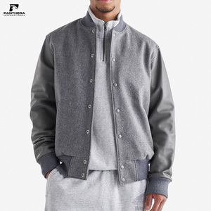 High Quality Men's Winter <b>Grey</b> Wool Varsity <b>Jacket</b> Stand Collar Casual with Chenille Embroidery Customizable Affordable - Product Image 1