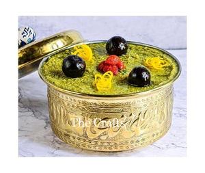 Plat de service alimentaire en laiton de conception islamique en pot de service de vaisselle de couleur or pour la maison, l'hôtel et le restaurant - Product Image 1