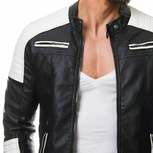 Chaqueta de moto de talla grande de invierno de cuero genuino para pilotos con protección CE blindada Unisex en blanco y negro - Product Image 3