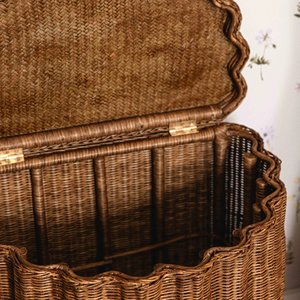 Unique Design Wavy Scalloped Woven Rattan Laundry <b>Basket</b> for <b>Storage</b> or Living Room Decor As a Side Table - Product Image 3