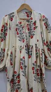 Robe maxi d'été pour femmes en pur coton, imprimé floral bohème, imprimé à la main, manches longues, indienne, écologique, naturelle, lavable - Product Image 5