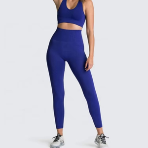 Haute qualité 2 pièces ensemble de sport actif personnalisé vêtements d'entraînement pour femmes-vêtements de sport de gymnastique Fitness vêtements de course motif solide - Product Image 3