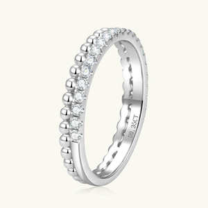 Alliance de mariage double demi-éternité unique et classique en argent 925 avec moissanite de 1,5 mm, bicolore, sertie à griffes, géométrique, tendance, pour fiançailles - Product Image 2