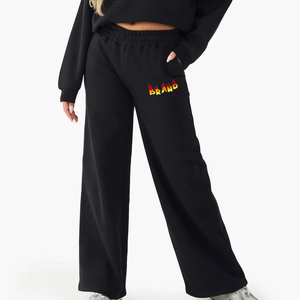 High Quality Custom Black Oversized Fit Wide Leg Jogger Terry <b>Fleece</b> Soft Fabric <b>Women</b> Sweatpants <b>Women's</b> Pants And <b>Trouser</b> - Product Image 4