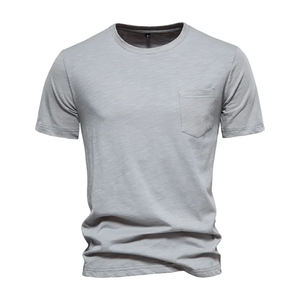 เสื้อยืดสลิมฟิตคุณภาพระดับพรีเมี่ยมสำหรับผู้ชายสีพื้นเรียบง่ายผลิตจากผ้าฝ้าย/เส้นใยไม้ไผ่ - Product Image 1