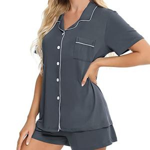 Nouveau design personnalisé, dentelle sur le devant, élégant ensemble de pyjama en coton, vêtements de nuit à manches courtes pour femmes - Product Image 3