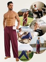Pijamas de Verano para Hombre, Corte Clásico, Manga Larga, Secado Rápido, Transpirables, Tejido de Punto de Spandex/Algodón, con Bolsillos, Ropa para el Hogar