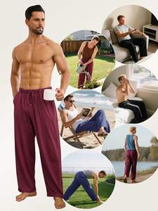 Pyjama en tricot pour homme, toucher coton doux, séchage rapide, respirant, manches longues, poches, extensible, confortable, vêtements de détente pour la maison - Product Image 6