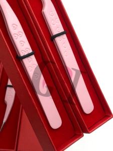 Pinzas de extensión de pestañas de mejor volumen de alta calidad 45 y 90 grados Pro diseño de corazón recto herramienta de belleza de recubrimiento en polvo rosa - Product Image 5