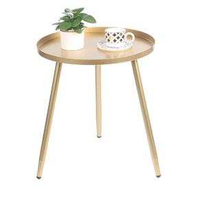 Table ronde en métal de haute qualité, support en métal fini doré brillant avec poignée centrale supérieure - Product Image 2