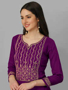 Trendmalls Conjunto de traje de Salwar étnico con bordado de seda Vichitra para mujer Pantalón Kurta púrpura con Dupatta (G132) - Product Image 2