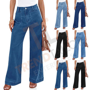 Pantalons en jean pour femmes très vendus, taille haute, jambe droite et jambe large, couleur unie, mode, trajet quotidien - Product Image 2