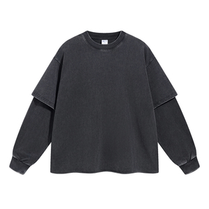 Personnaliser Streetwear Cotton Boxy Tee Print Jersey T Shirt Baggy Shirts Double Couche T-shirts à manches longues pour hommes - Product Image 6