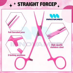 Acero inoxidable 2PCS Color Rosa Forma curva recta Instrumentos quirúrgicos manuales reutilizables personalizados con soporte en línea - Product Image 3