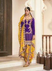 Kalamkari Heavy Chinon Seda Bordado e Impresión Digital Diseñador Colección Fiesta Salwar Kameez Indio - Product Image 6