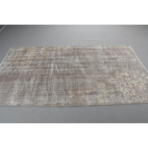 Tapis turc 4,5x8,1 pieds, gris et blanc, vintage, bordé, en laine - Product Image 2