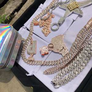 Diamond Cuban Rope <b>Chain</b> 14K <b>Gold</b> <b>Plated</b> 8mm & 12mm Round Brilliant Cut VVS1 ICEBOX Engagement Sale - Product Image 1