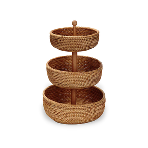 Plateau à fruits en rotin à deux niveaux avec poignée Plateau de service de haute qualité de taille personnalisée pour les fêtes à la maison et au buffet - Product Image 3