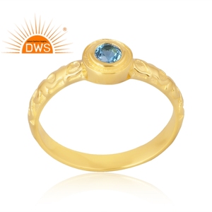 Venta caliente 925 Plata de Ley 18K chapado en oro Natural Topacio Azul anillo de piedras preciosas Demi joyería fina para mujeres regalo para ella - Product Image 1