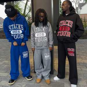 ชุดวอร์มและกางเกงมีฮู้ด2ชิ้นสำหรับผู้ชายชุดวอร์มผ้าฟลีซทรงหลวมโอเวอร์ไซส์ชุดกันลมสำหรับผู้ชาย - Product Image 1